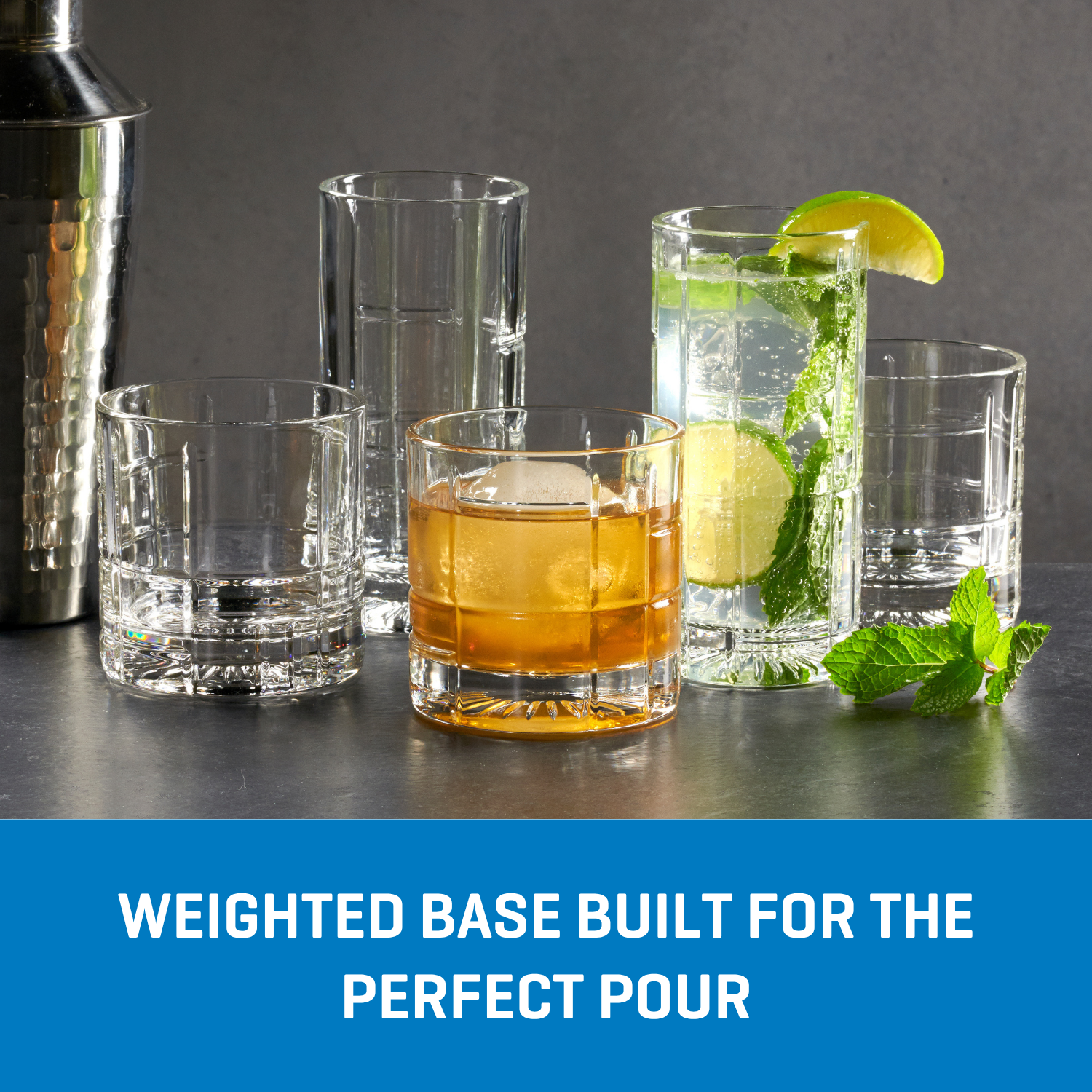 Ocean Glass Traze FTR Highball Glasses (4-Pieces), 12-ounce, Dishwasher Safe